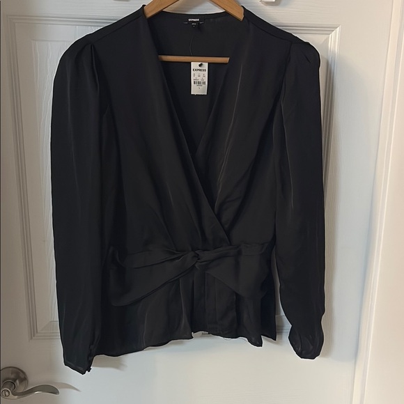 Express Black Long Sleeve Wrap Blouse - Picture 1 of 3